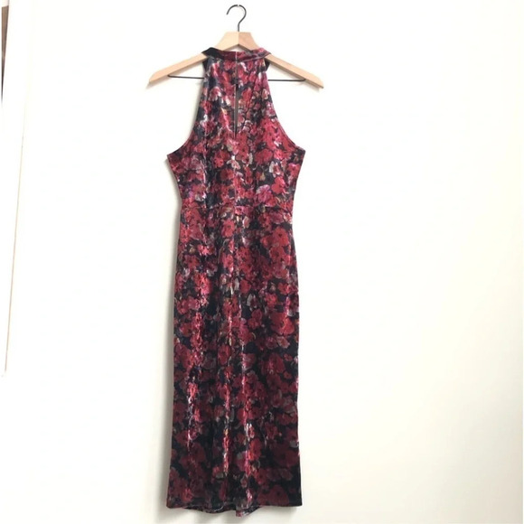 New BCBGeneration Halter Cut-out Dress Floral velvet keyhole mock neck midi - Picture 4 of 8